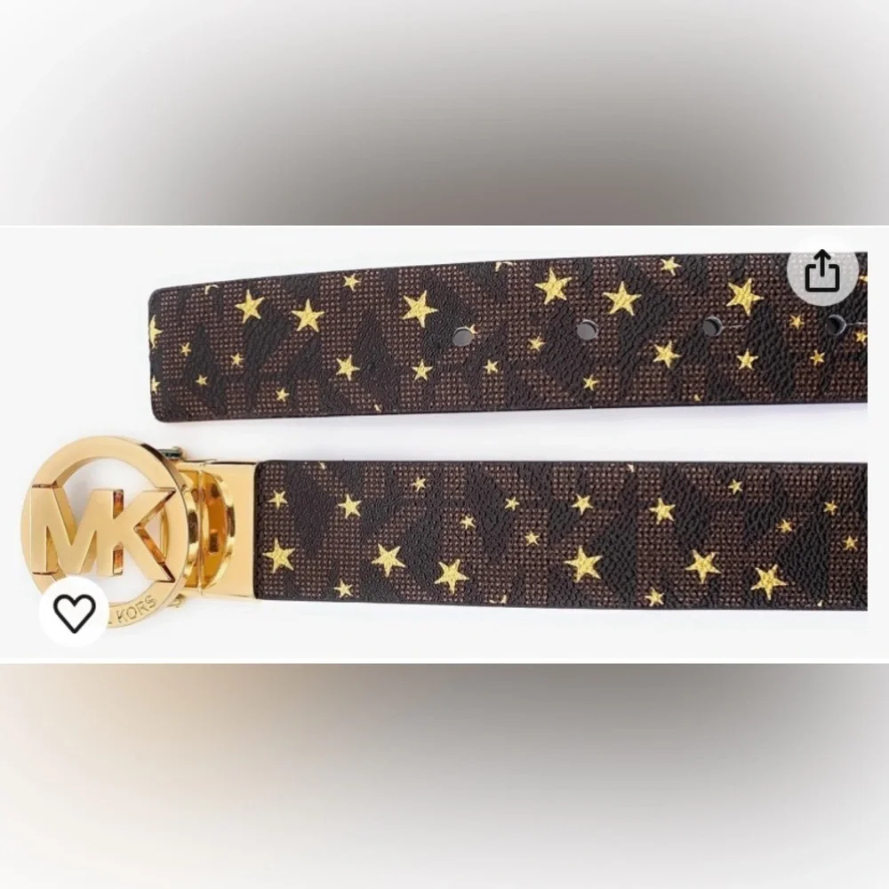 Michael Kors Women's reversible belt- gold-coloured buckle with MK lette…